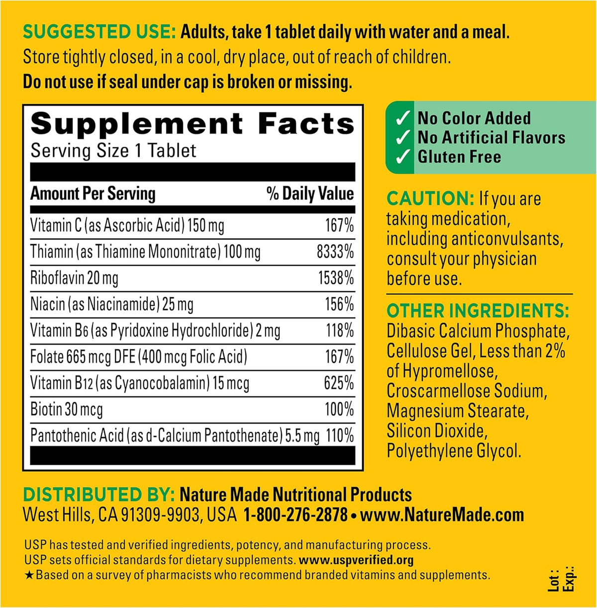 Nature Made Super B Complex with Vitamin C & Folic Acid - 360 Tablets - görsel 8