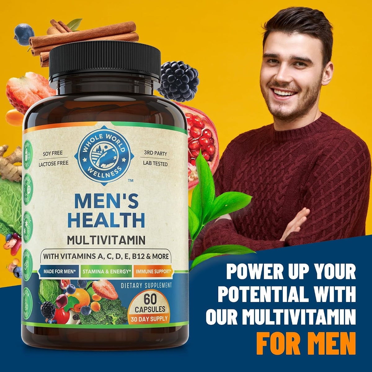 Whole World Wellness Men's Daily Multivitamin Multimineral Supplement - Energy, Focus and Stamina - görsel 2