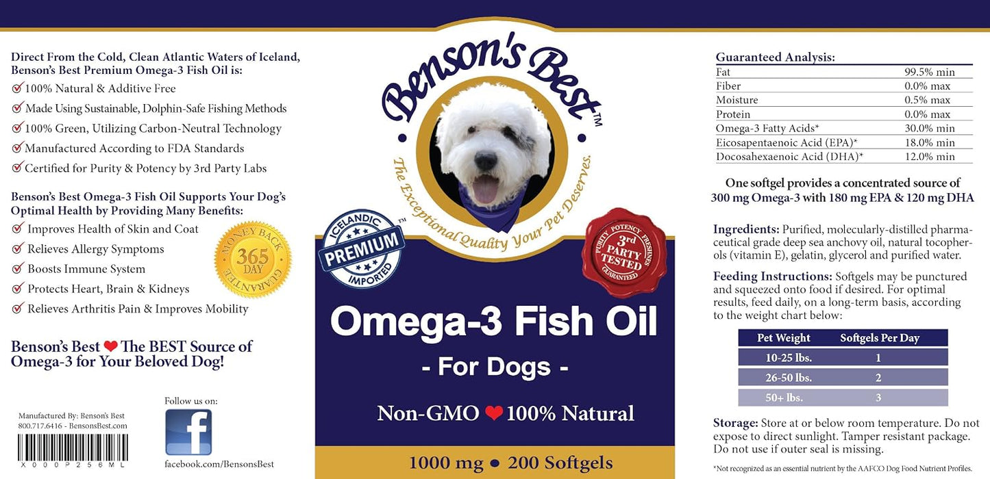 Benson's Best Omega-3 Fish Oil for Dogs – Anchovy Oil Softgels, 200 Count - görsel 4