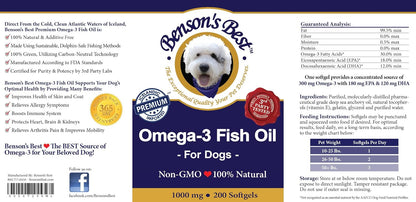 Benson's Best Omega-3 Fish Oil for Dogs – Anchovy Oil Softgels, 200 Count