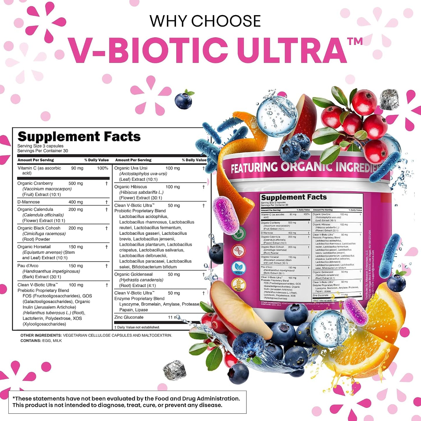 Clean Nutra Vaginal Probiotics for Women with Prebiotics, Digestive Enzymes and Cranberry - 90 Vegan Capsules - görsel 5