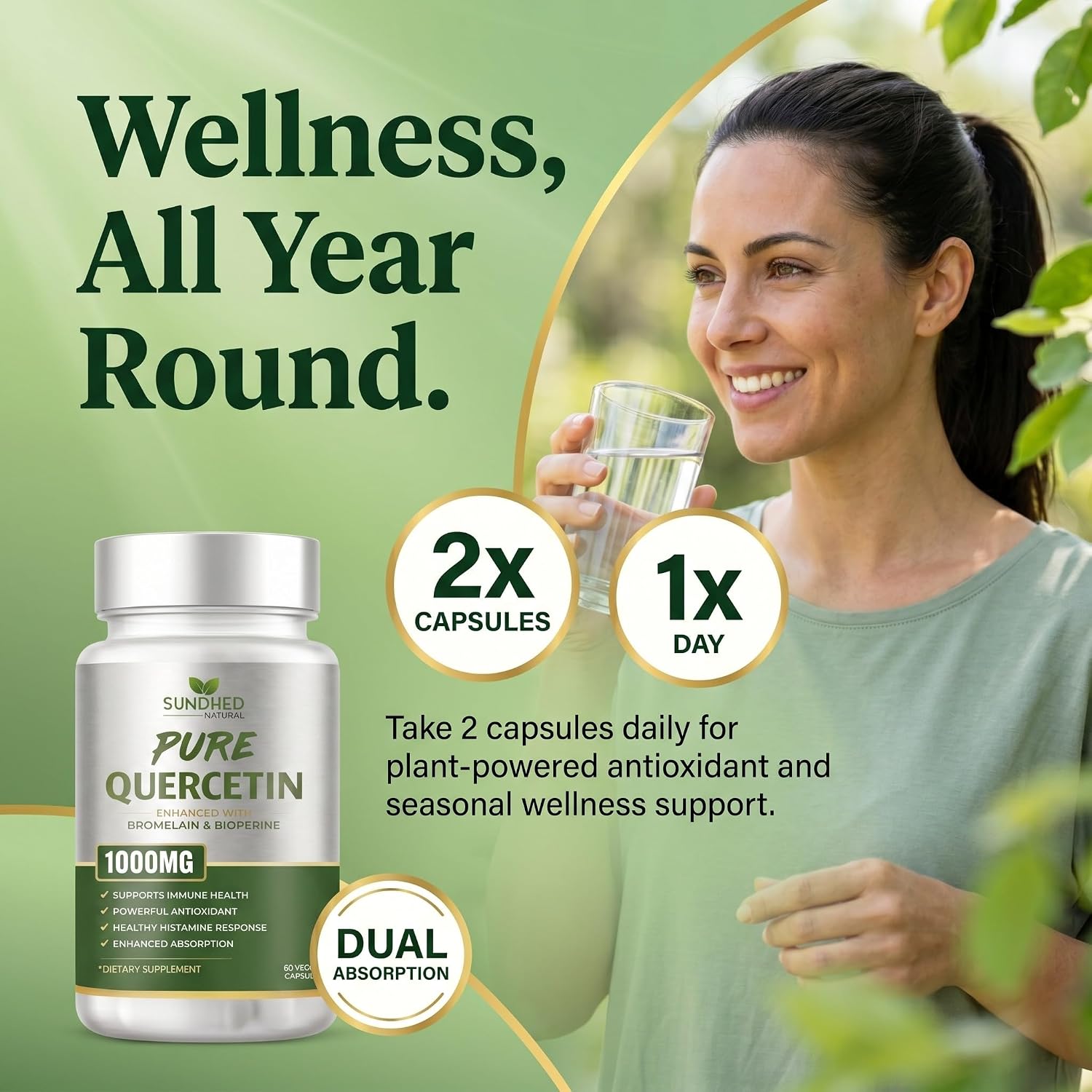 Pure Quercetin with Bromelain and Bioperine - Antioxidant Support, Extra Strong Formula with 1000mg, 1-Month Supply - görsel 8