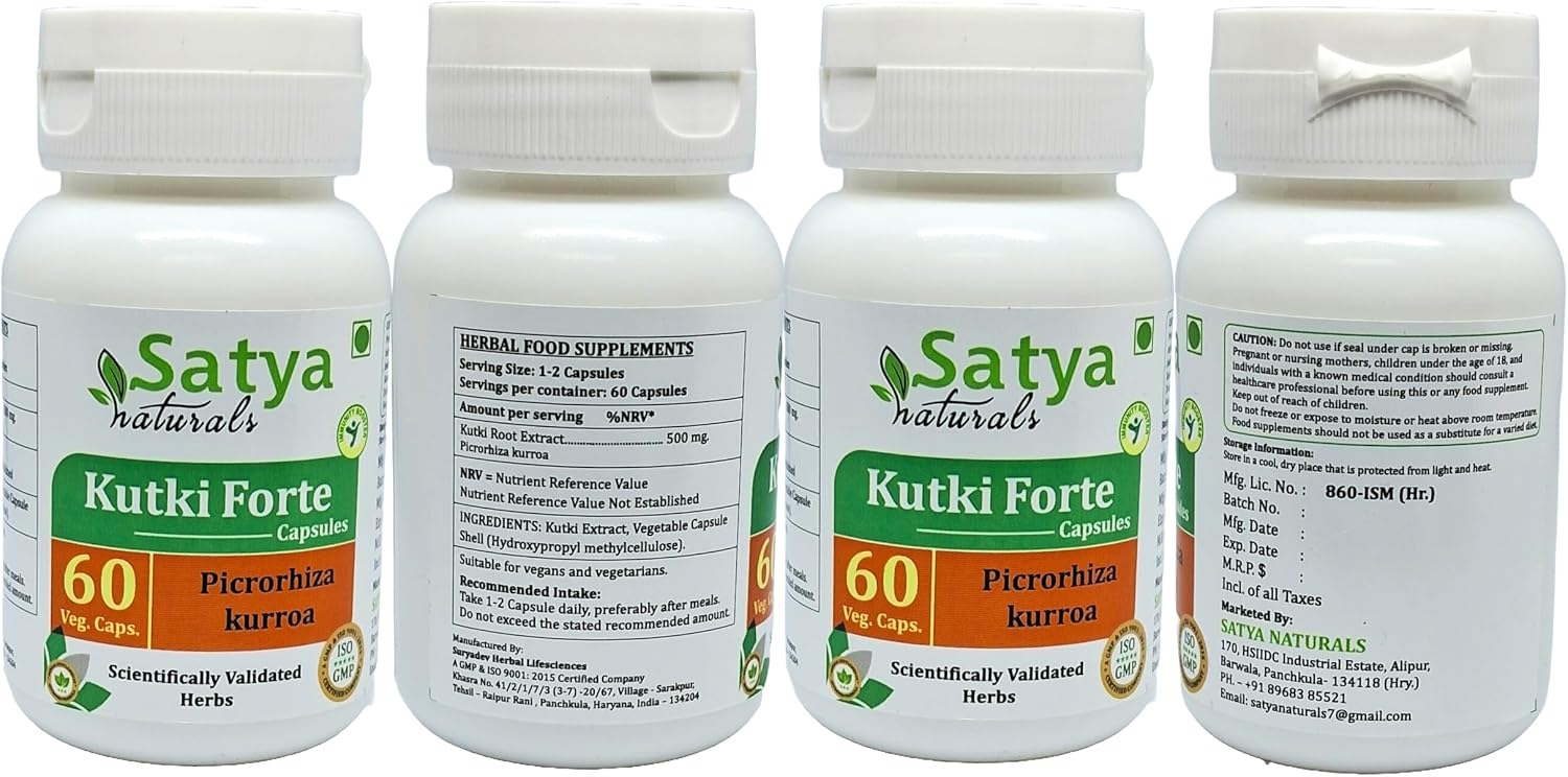 Kutki Forte Capsules 500 mg – Picrorhiza Kurroa Extract – 60 Veg Capsules (4 Bottles) - görsel 2