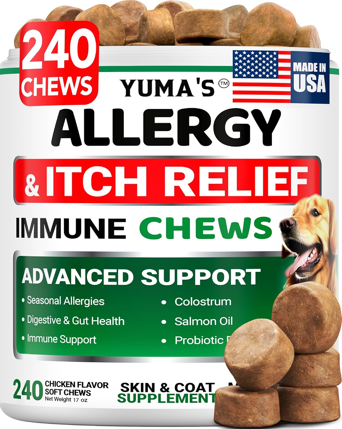YUMA'S Omega-3 Fish Oil for Dogs (2 Pack) - 170 Chews - Skin and Coat Supplement - Salmon & Chicken Flavour - görsel 8
