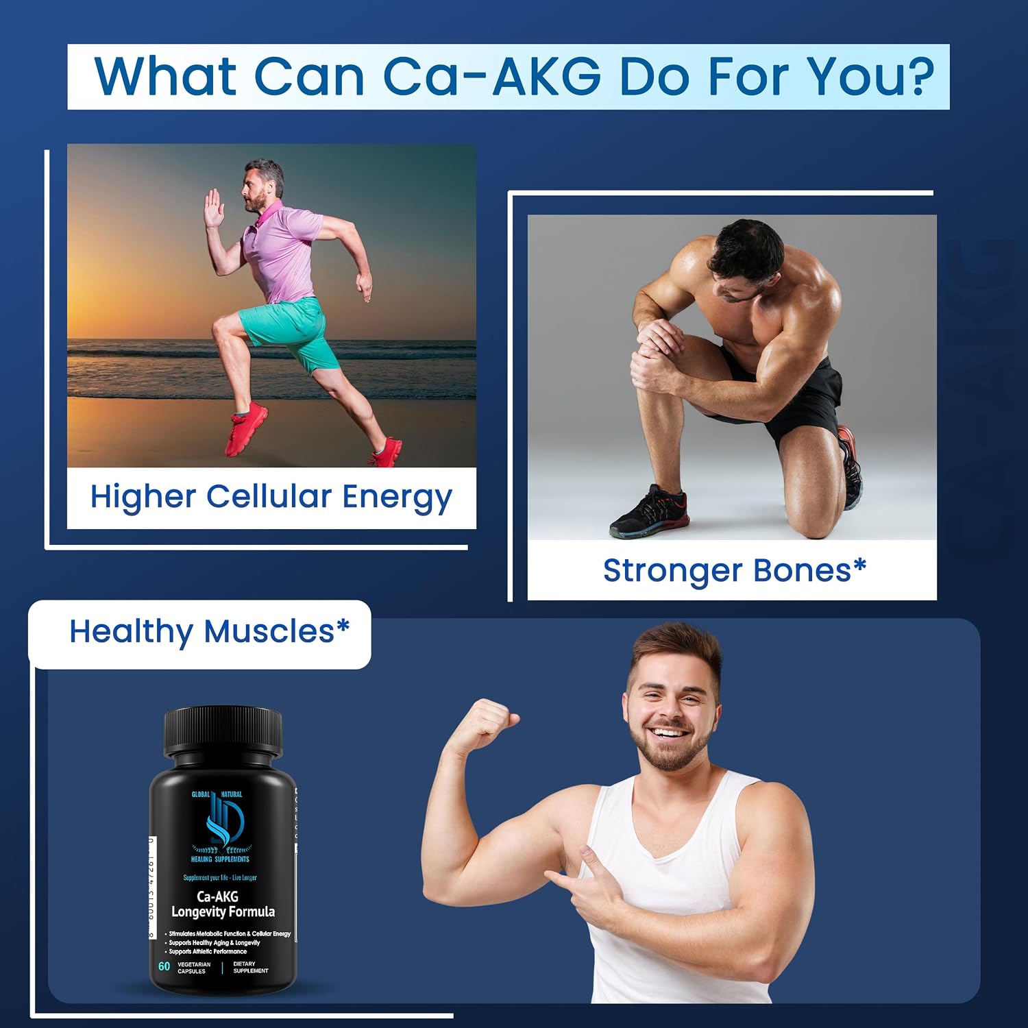 Global Natural Healing Supplements Ca-AKG Alpha Ketoglutarate, 1000 mg, 60 Vegan Capsules - görsel 4
