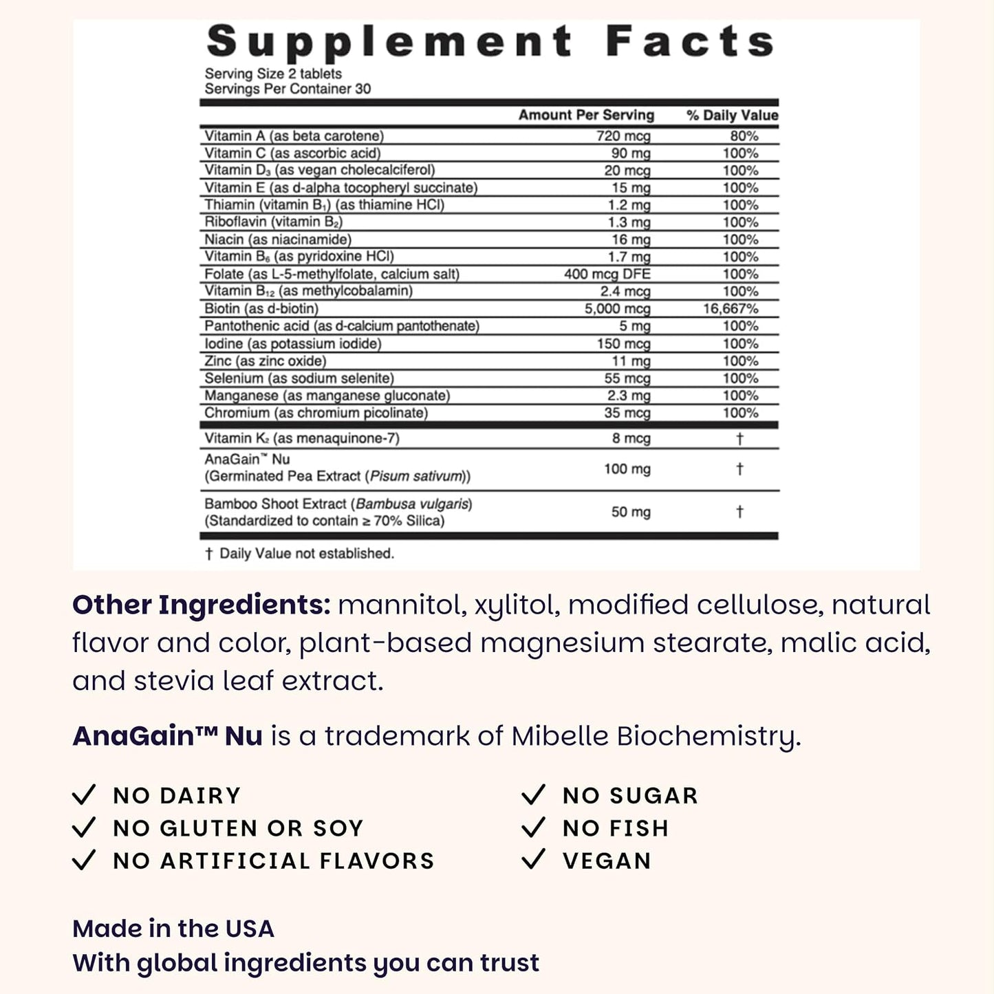 EZ Melts Women's Multi + Hair Growth – Daily Multivitamin with Methylated B Vitamins, Iron-Free, Non-GM & Vegan – Peach – 60 Dissolvable Tablets (30 Servings) - görsel 2