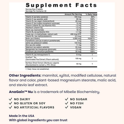 EZ Melts Women's Multi + Hair Growth – Daily Multivitamin with Methylated B Vitamins, Iron-Free, Non-GM & Vegan – Peach – 60 Dissolvable Tablets (30 Servings)