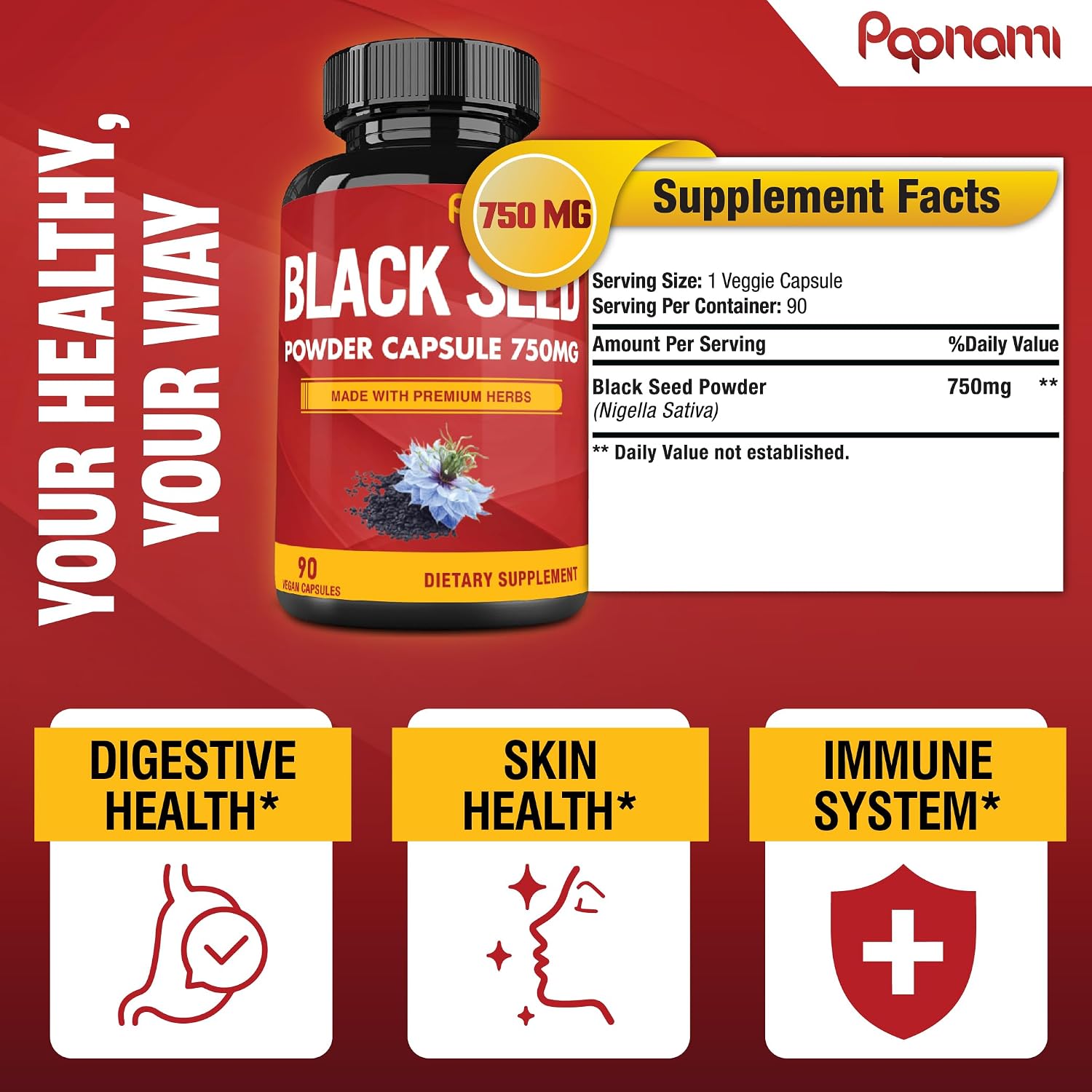 Pure Black Seed Powder Capsules 750mg – 90 Capsules - görsel 3