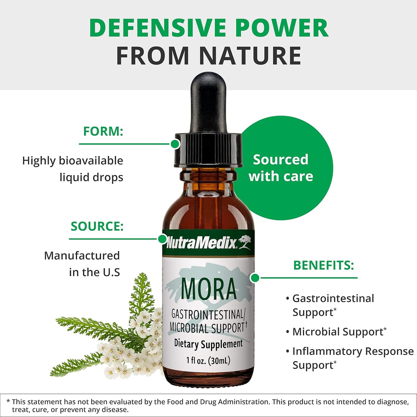 NutraMedix Mora Yarrow Extract – Yarrow Flower, Blackberry Leaves and Capirona Bark Extract for Digestive Health, Gut Support and Healthy Inflammatory Response (1 oz / 30 ml) - görsel 4