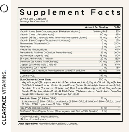 Codeage Clearface Vitamins+ Skin Supplement – 90 Capsules