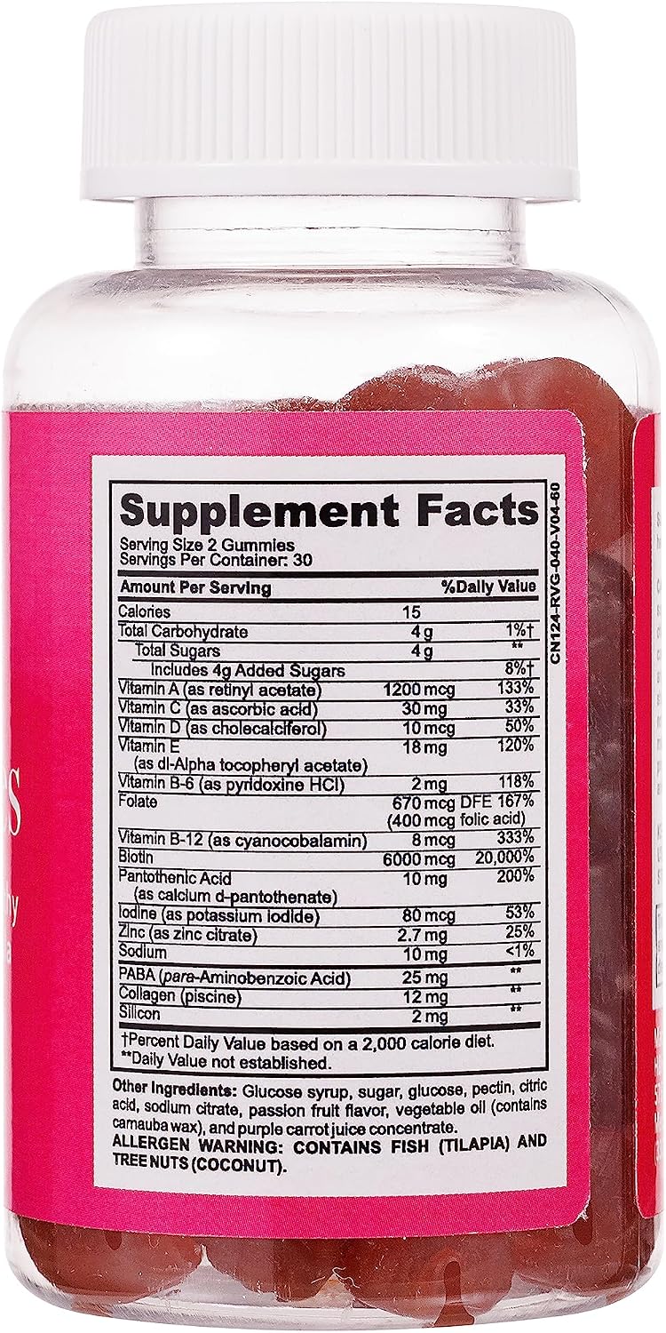 Beauty Bites Biotin Gummy Vitamins - Passion Fruit Flavoured Hair, Skin & Nails Gummies with 6000 mcg Biotin, Collagen, and Vitamins - görsel 8