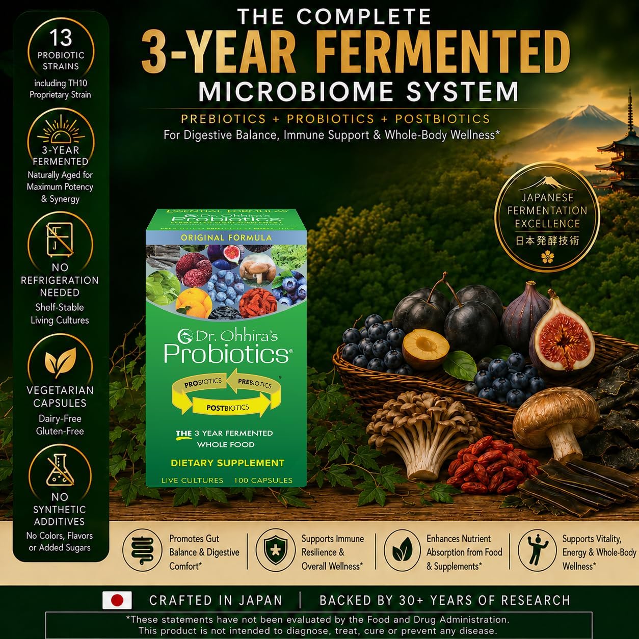 Dr. Ohhira’s Probiotics Original Formula – 3-Year Naturally Fermented Japanese Probiotic with Prebiotics, Probiotics & Postbiotics – Shelf-Stable Gut Health Support – 100+10 Vegetarian Capsules - görsel 2