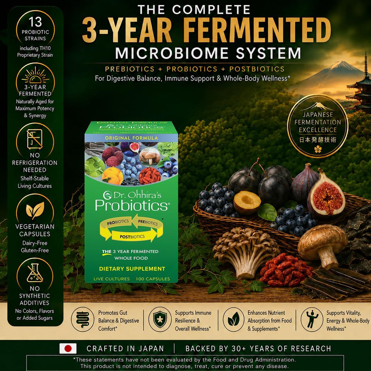 Dr. Ohhira’s Probiotics Original Formula – 3-Year Naturally Fermented Japanese Probiotic with Prebiotics, Probiotics & Postbiotics – Shelf-Stable Gut Health Support – 100+10 Vegetarian Capsules - görsel 2