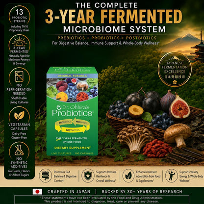 Dr. Ohhira’s Probiotics Original Formula – 3-Year Naturally Fermented Japanese Probiotic with Prebiotics, Probiotics & Postbiotics – Shelf-Stable Gut Health Support – 100+10 Vegetarian Capsules