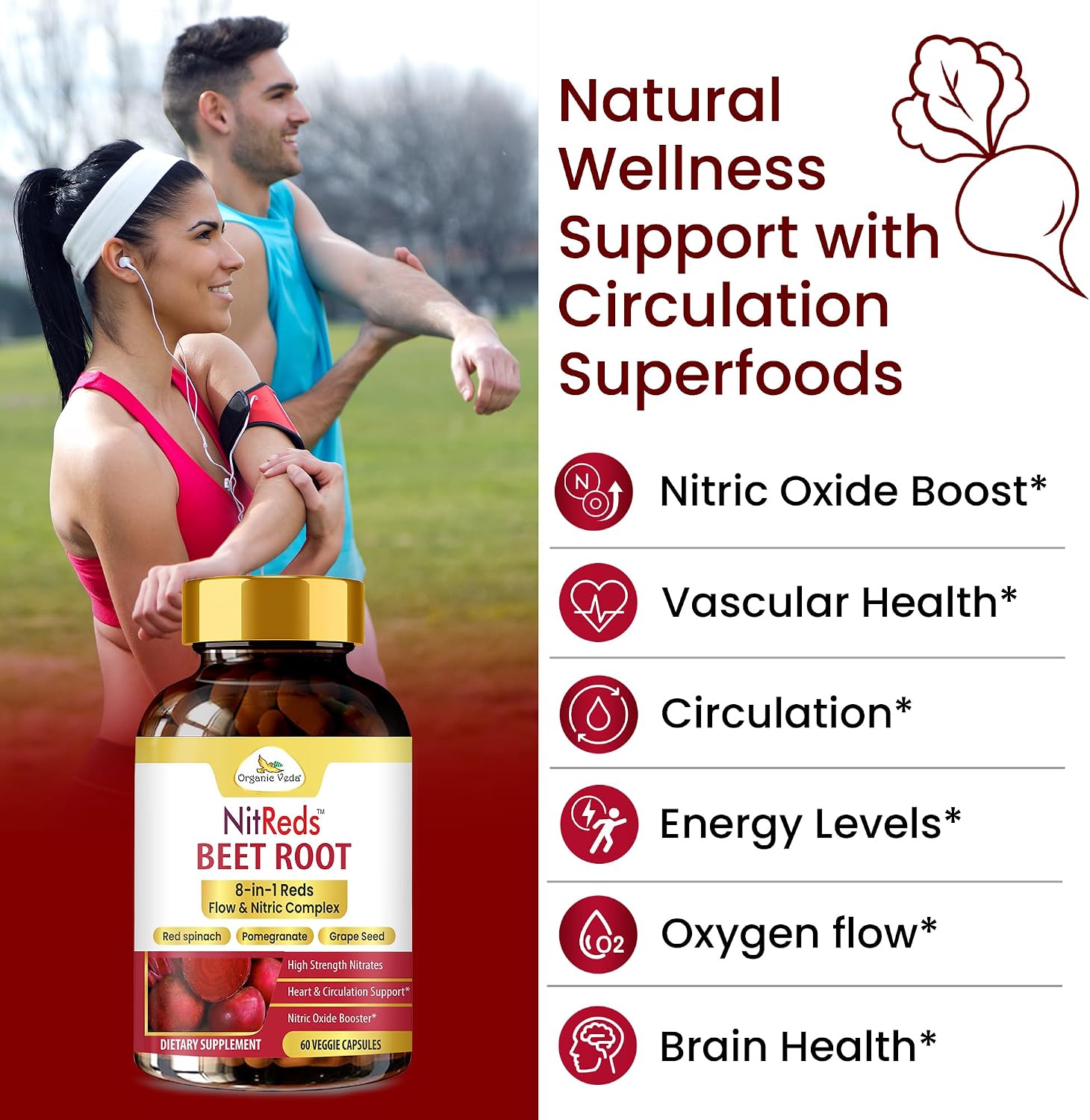 NitReds Beetroot Nitric Oxide Food Supplement – 60 Capsules - görsel 5