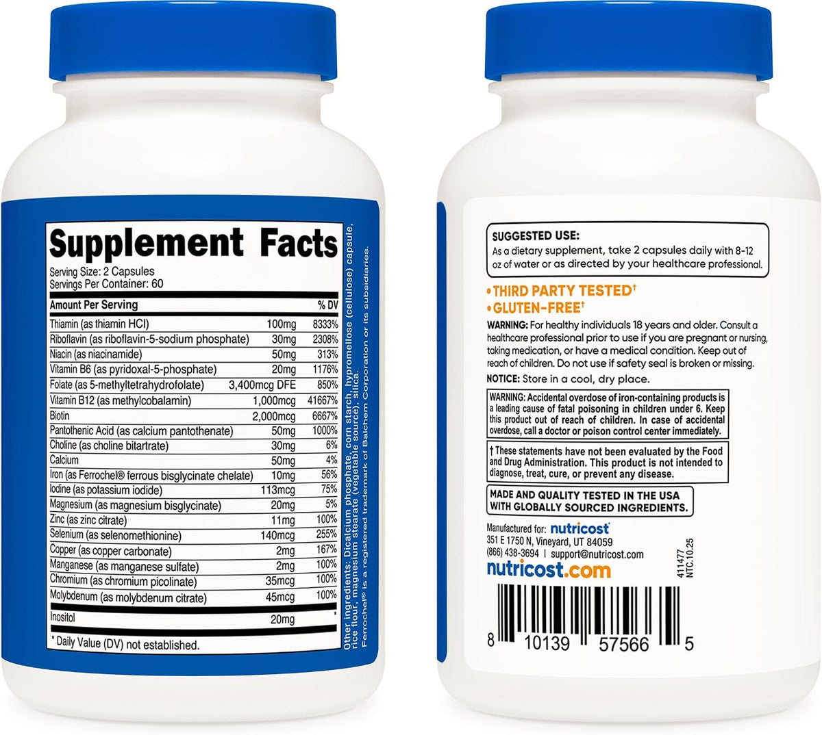 Nutricost Methylated Vitamin B Complex, 120 Capsules – Gluten-free, 60 Servings - görsel 3
