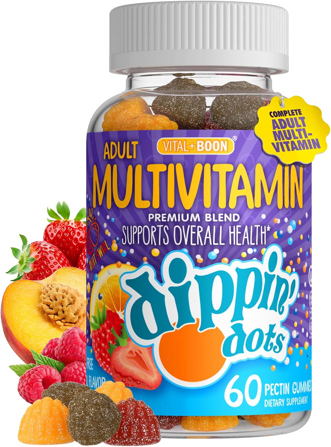 Vital+Boon Dippin' Dots – Multivitamin Gummies for Adults – Gummy Vitamins with Vitamin A, B6, C, D3, E & Folic Acid – Vegetarian, Non-GMO, Gluten-free (60 Gummies) - görsel 1
