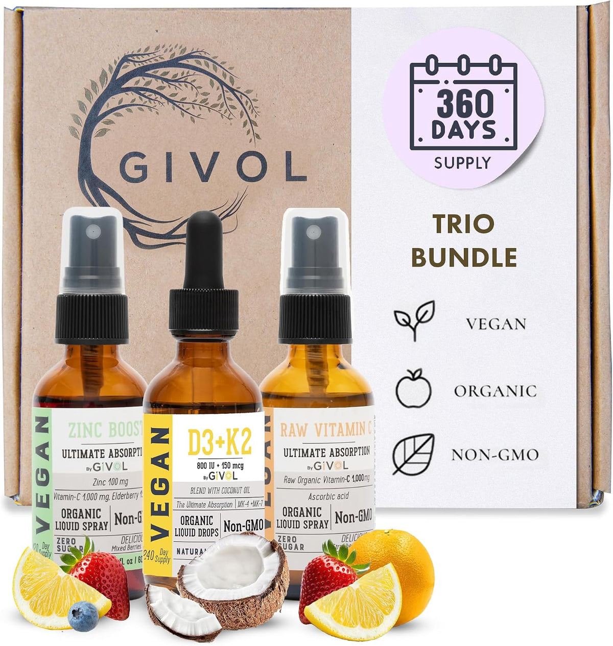 Vitamin C, D3 & K2 Liquid, Zinc Picolinate - Premium Liquid Vitamins - 180-Day Supply - Trio Bundle - görsel 1