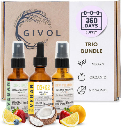 Vitamin C, D3 & K2 Liquid, Zinc Picolinate - Premium Liquid Vitamins - 180-Day Supply - Trio Bundle