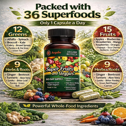 Super Fruits and Vegetables Food Supplement – 36 Whole Foods, 60-Day Supply