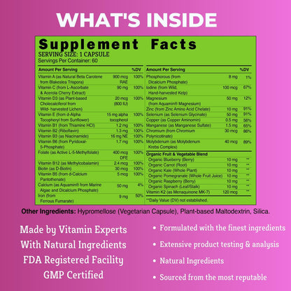 grow vitamin One Daily Multivitamin for Women – Energy Support – Whole Food Supplement – Non-GMO, Gluten-free – 60 Capsules