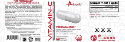 Metabolic Nutrition Vitamin C, 1500mg, Pure Pharma Grade, High Absorption Ascorbic Acid Capsules (90 Caps) – Image 4