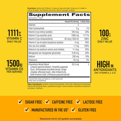 Airborne Immune Support Effervescent Tablets, Zesty Orange Flavour - 30ct with 1000mg Vitamin C + Vitamins A, D, E, Zinc, Selenium, Manganese & Herbal Blend - Sugar‑Free, Gluten‑Free