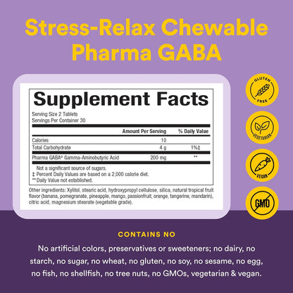 Natural Factors Pharma GABA - Food Supplement for Calm Sleep & Focus - 60 Chewable Tablets