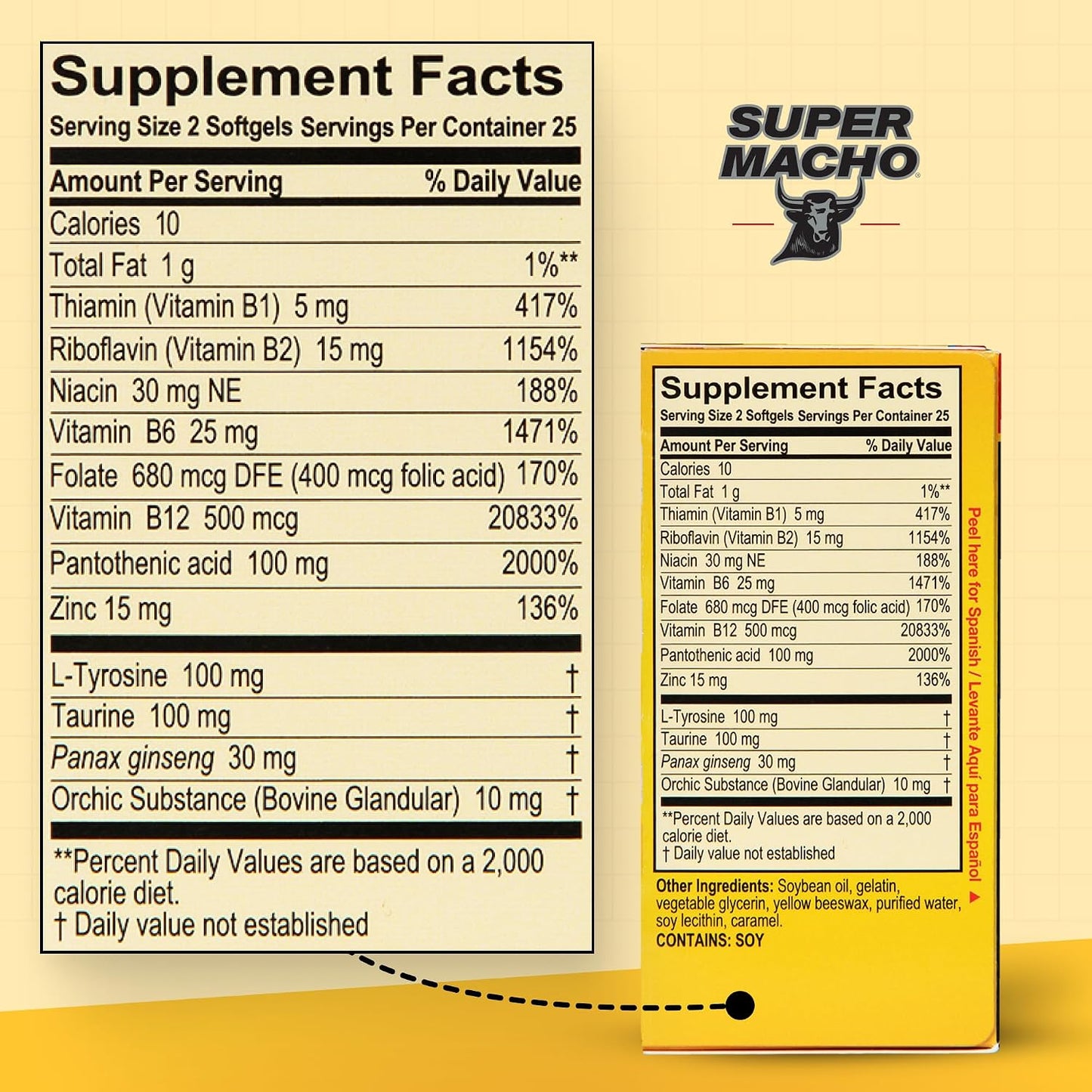 Super Macho High Potency B Vitamins and Amino Acids Supplement for Men, 50 Softgels - görsel 6