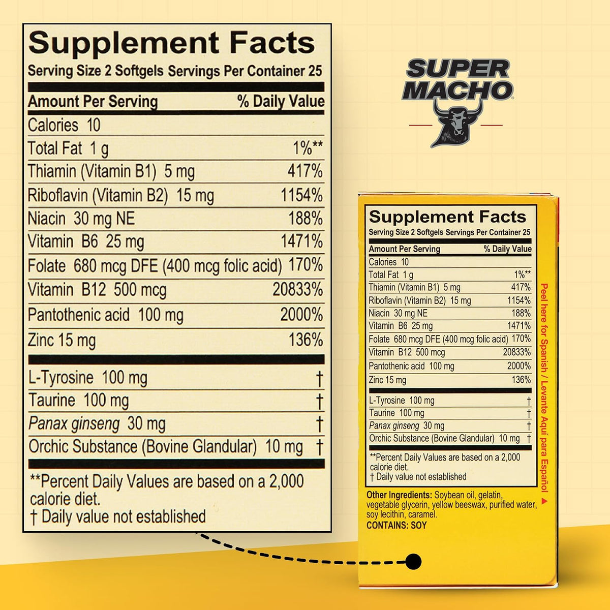 Super Macho High Potency B Vitamins and Amino Acids Supplement for Men, 50 Softgels - görsel 6