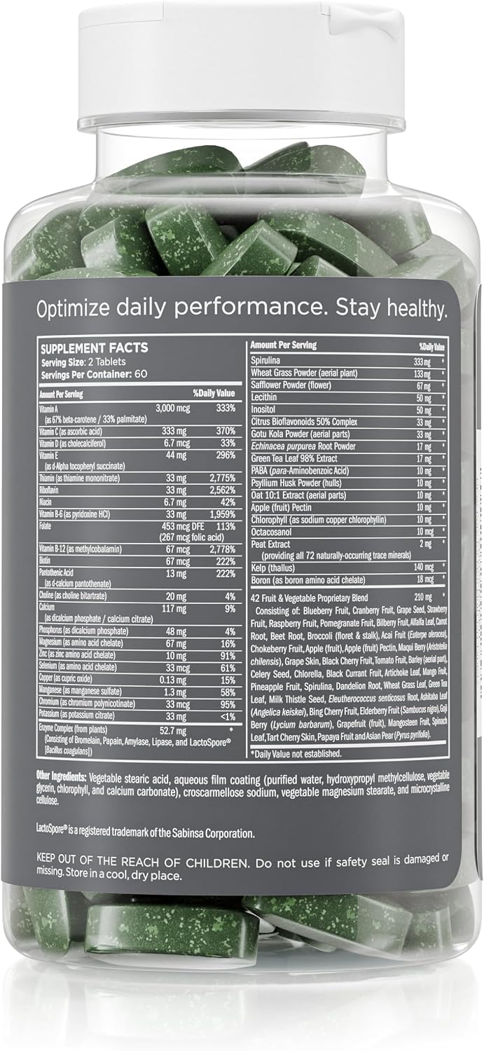 Pure for Men Multivitamin Supplement for Men: Energy, Mood & Bone Support with 42 Fruits & Vegetables, 120 Vegan Tablets - görsel 2