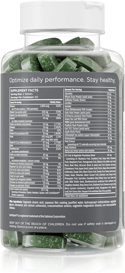 Pure for Men Multivitamin Supplement for Men: Energy, Mood & Bone Support with 42 Fruits & Vegetables, 120 Vegan Tablets