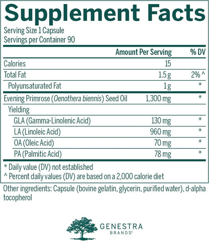 Genestra Brands GLA 130 Evening Primrose Oil – Essential Fatty Acid Supplement for Skin (90 Capsules)