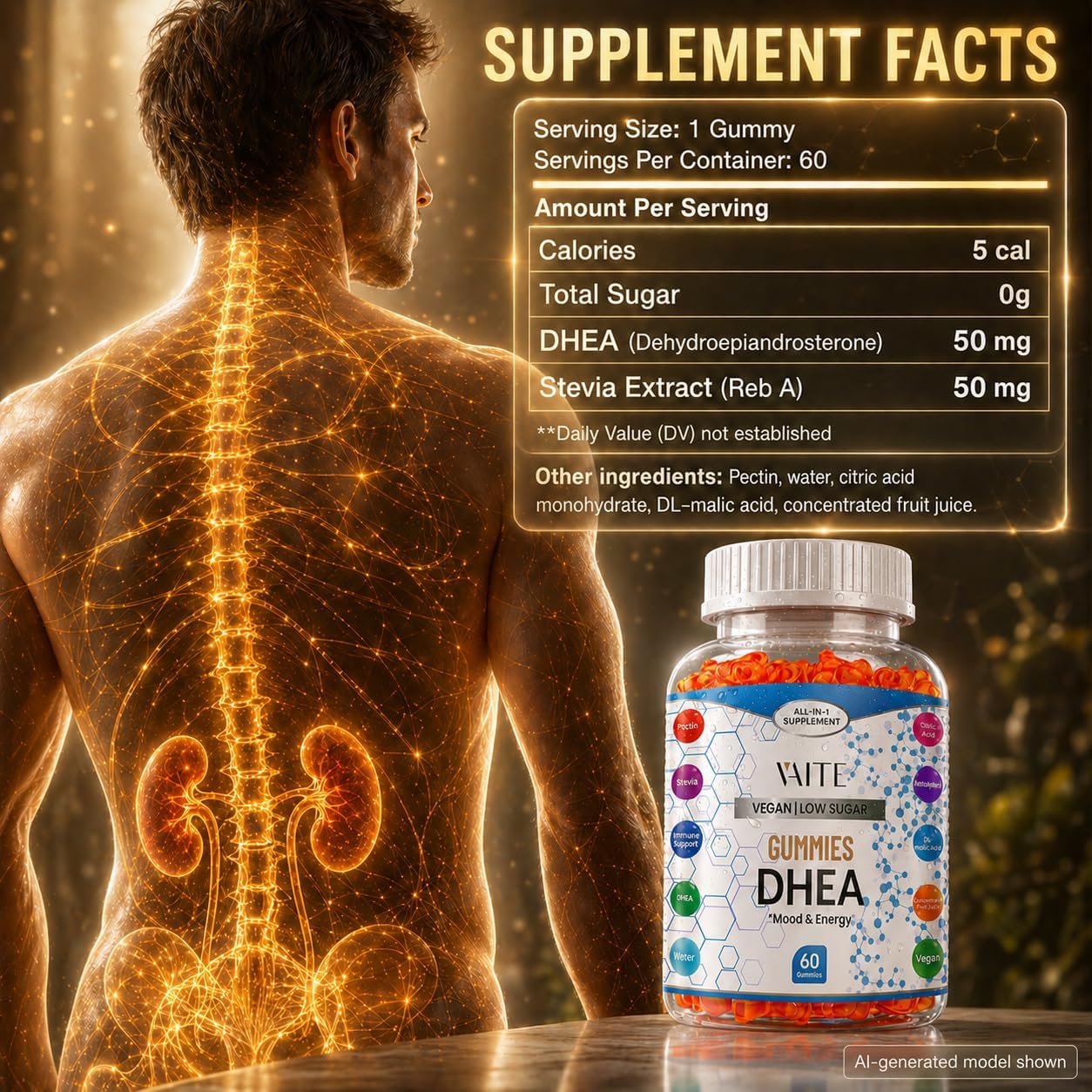 VAITE DHEA 50mg Gummy Sweets – 60 Chews | Hormone Precursor Supplement - görsel 3