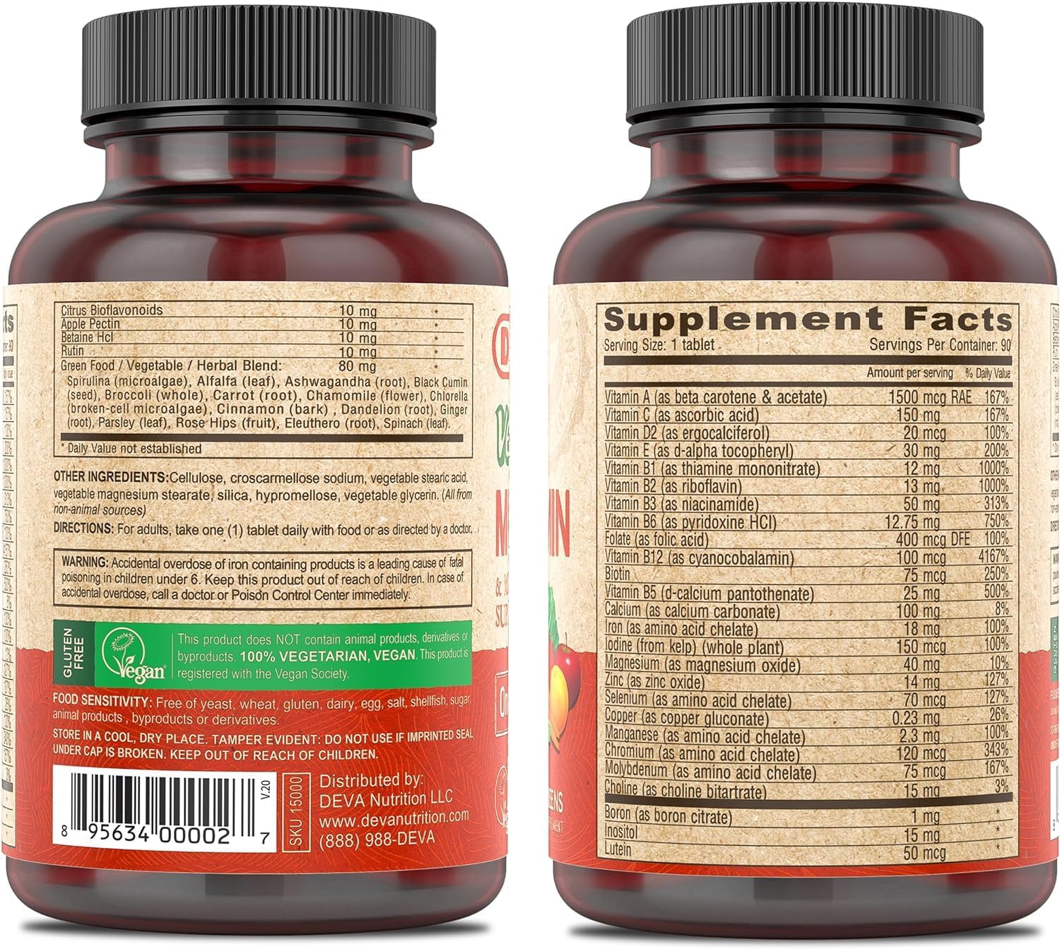 DEVA Vegan Multivitamin & Mineral Supplement with Iron - 2 Pack (90 Coated Tablets Each) - görsel 2