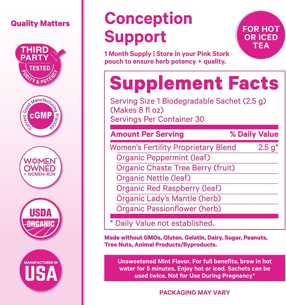 Pink Stork Fertility Bundle for Women – Conception Tea and Prenatal Vitamin Support with Inositol, Vitex, Folate and Ashwagandha – Supports Hormone Balance, Cycle Health and Preconception Wellness - görsel 6