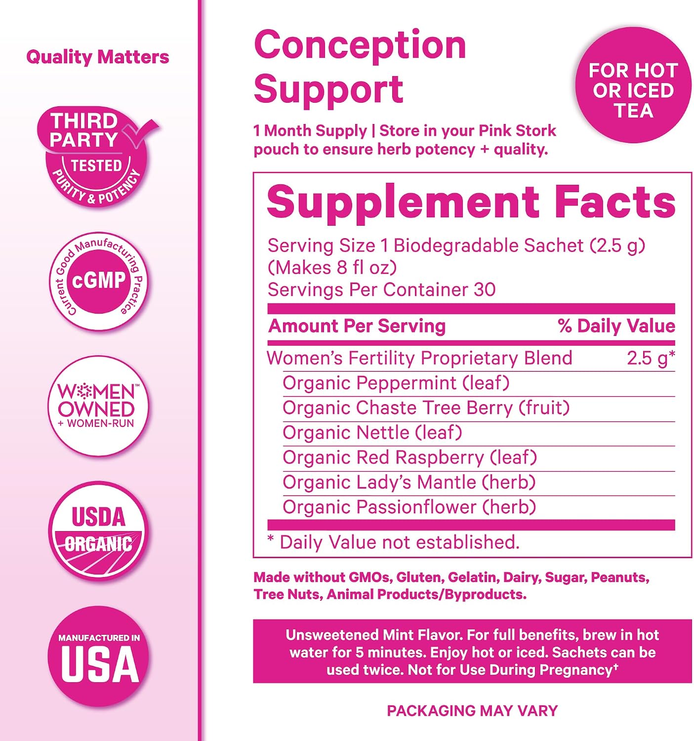 Pink Stork Fertility Bundle for Women – Conception Tea and Prenatal Vitamin Support with Inositol, Vitex, Folate and Ashwagandha – Supports Hormone Balance, Cycle Health and Preconception Wellness - görsel 6