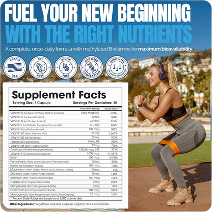 Bariatric Multivitamin Without Iron - Methylated B12 & Folate for Gastric Bypass & Sleeve Surgery | 1 Daily Capsule, 21 Nutrients | Made in the USA, 30 Count