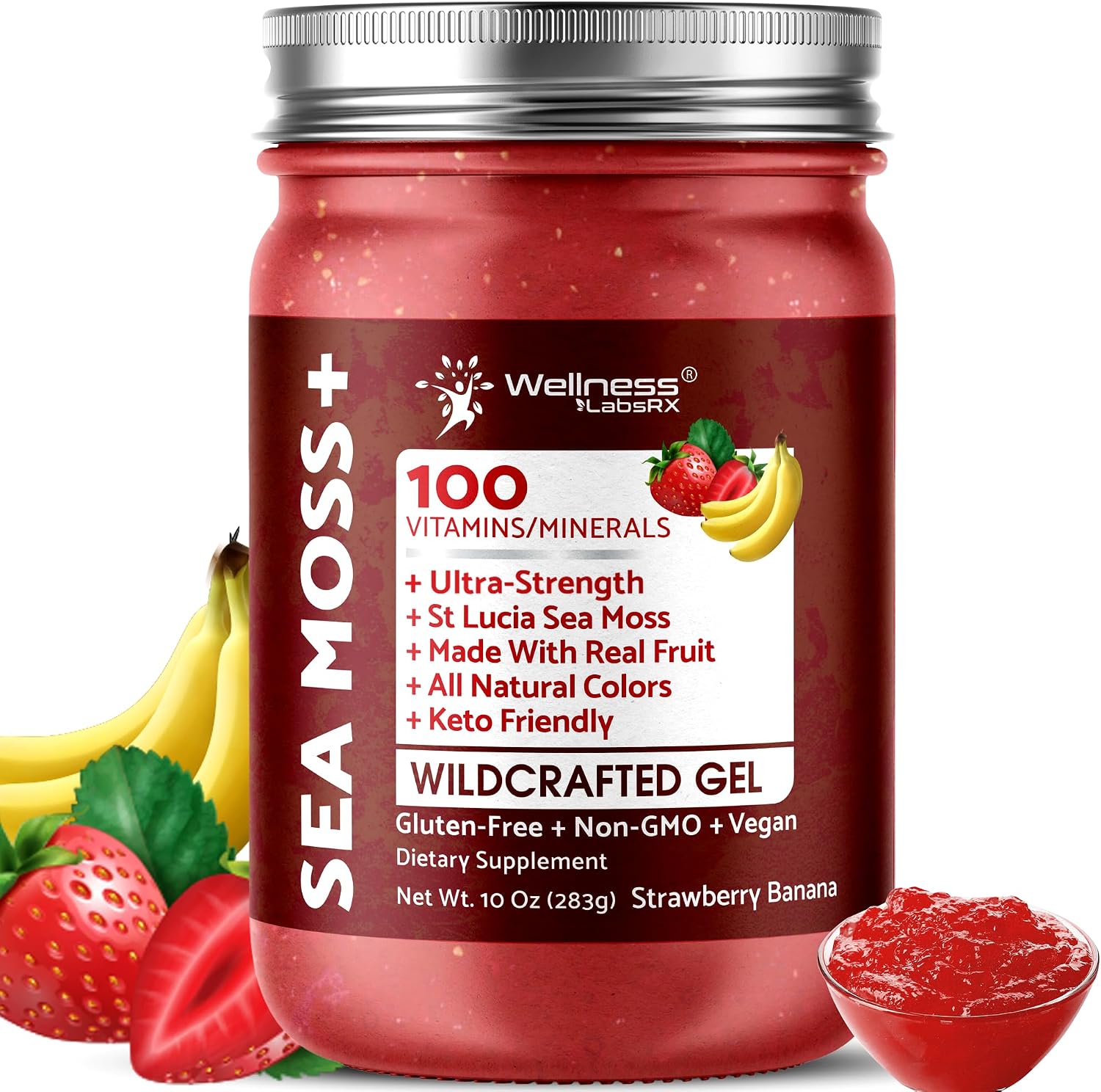 Irish Sea Moss Gel Raw – Wildcrafted Superfood – Strawberry Banana Flavour, 283g (10 oz) - görsel 1