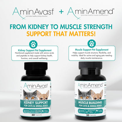 AminAmend Muscle Support for Small Dogs and Cats with CaHMB and Vitamin D3 – 30 Capsules