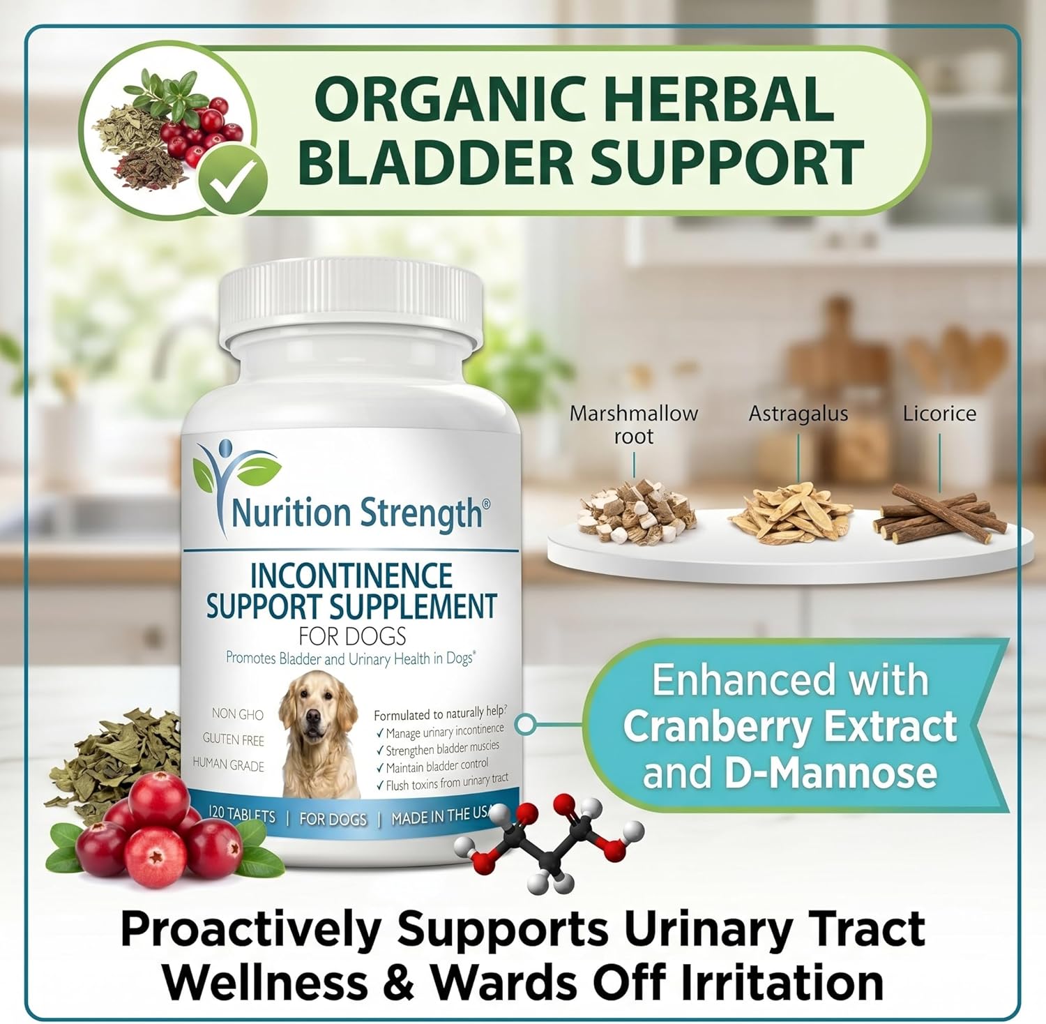 Dog Incontinence Support – Organic Herbal Supplement for Bladder Control – 120 Chewable Tablets - görsel 5