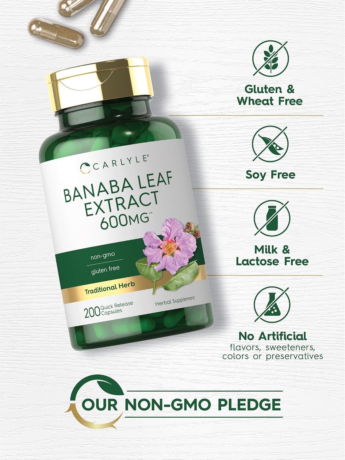 Carlyle Banaba Leaf Extract Capsules - 200 Capsules - Non-GMO & Gluten-free Supplement - görsel 4