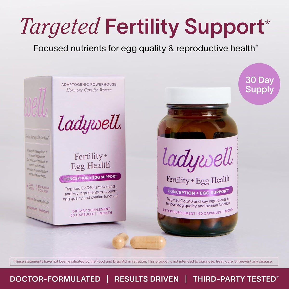 Ladywell Fertility + Egg Health Supplement with CoQ10, Folate and Key Ingredients - 60 Capsules - görsel 2