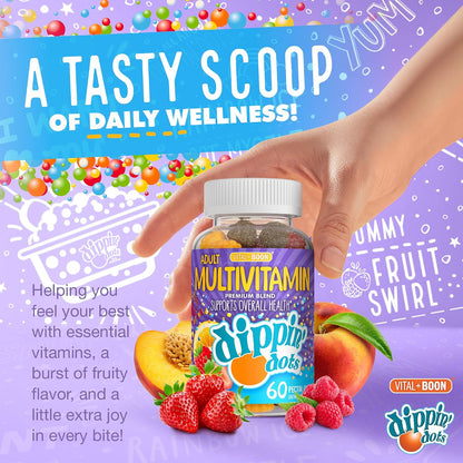 Vital+Boon Dippin' Dots – Multivitamin Gummies for Adults – Gummy Vitamins with Vitamin A, B6, C, D3, E & Folic Acid – Vegetarian, Non-GMO, Gluten-free (60 Gummies)