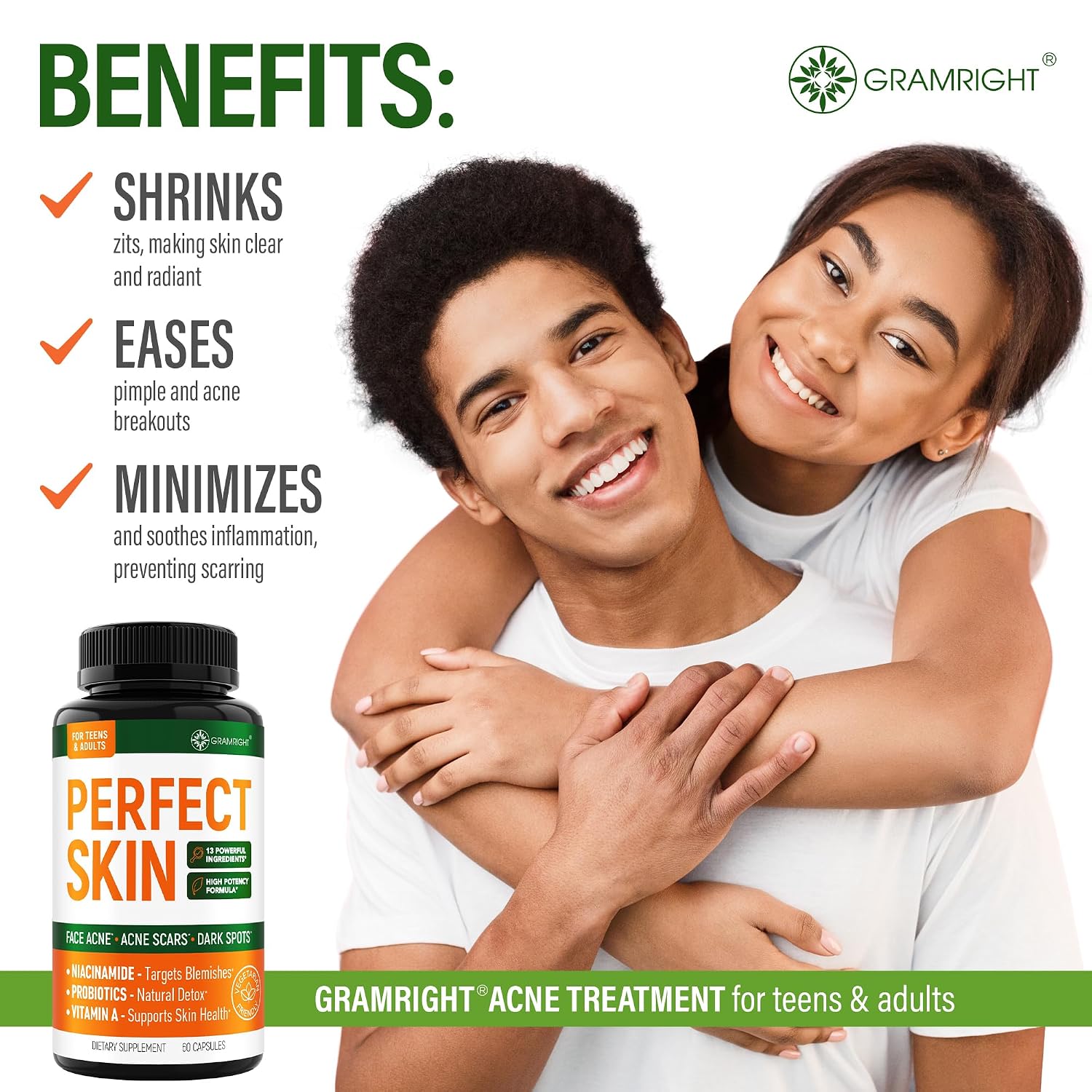 Perfect Skin Acne Capsules - Skin Support with Niacinamide, Probiotic, Zinc & Vitamin A (60 Capsules) - görsel 5