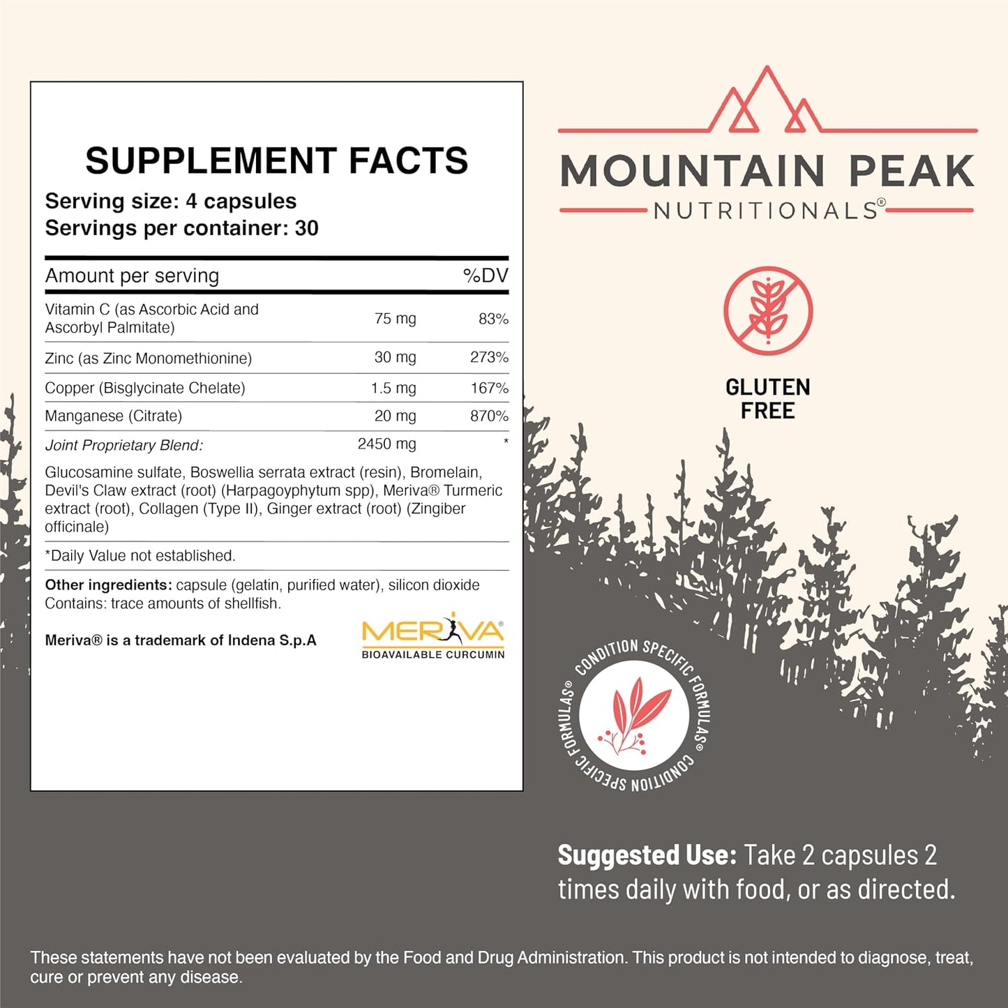 Mountain Peak Nutritionals Joint Formula - Joint Support Supplement with Glucosamine, Boswellia and Vitamin C - Supports Joint Flexibility and Mobility - Hypoallergenic (120 Capsules) - görsel 3