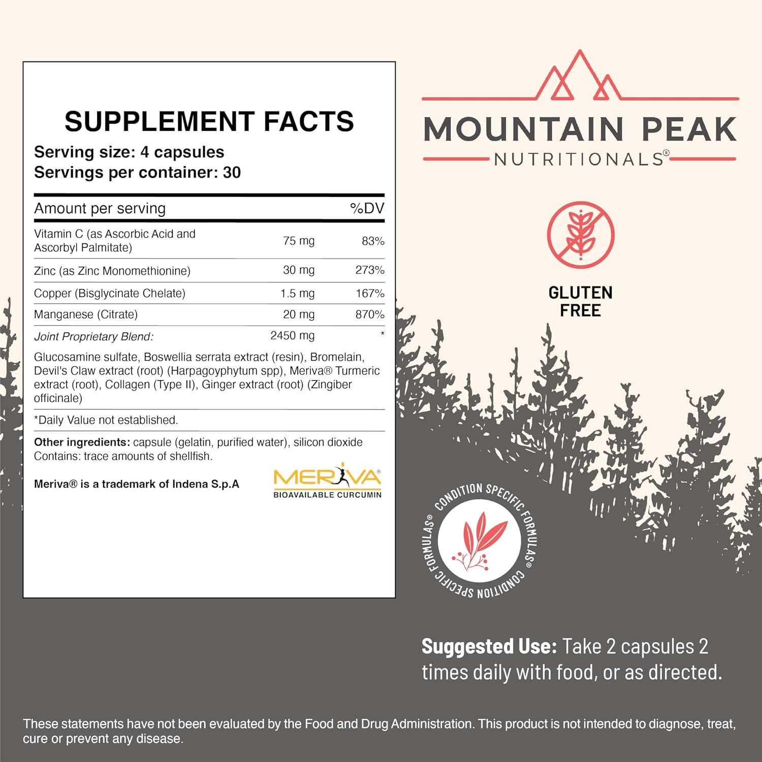 Mountain Peak Nutritionals Joint Formula - Joint Support Supplement with Glucosamine, Boswellia and Vitamin C - Supports Joint Flexibility and Mobility - Hypoallergenic (120 Capsules) - görsel 3