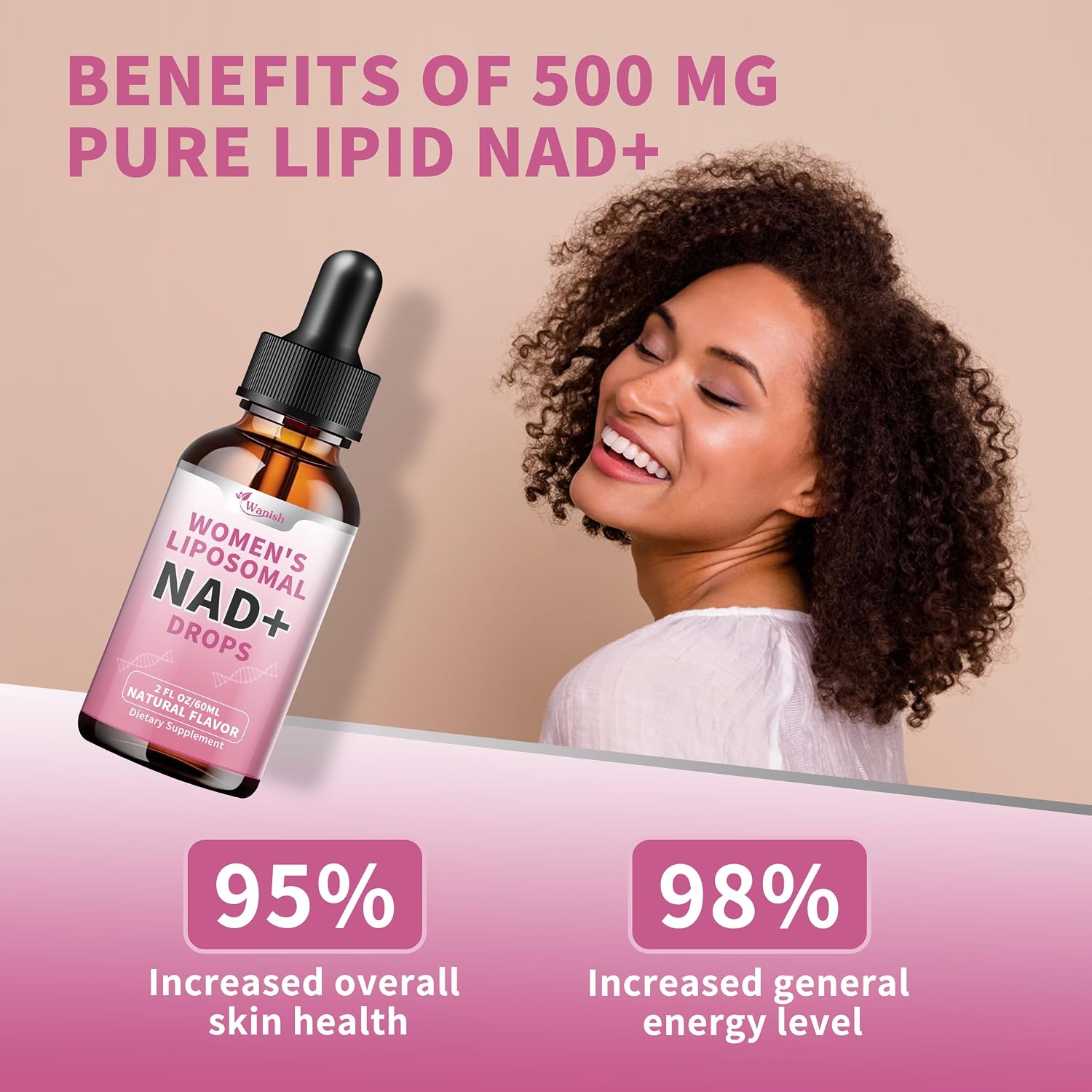 Wanish Liposomal NAD Liquid Supplement – 500 mg NAD Nicotinamide for Energy and Cell Regeneration, Vegan, Sugar-free, 60 ml - görsel 5