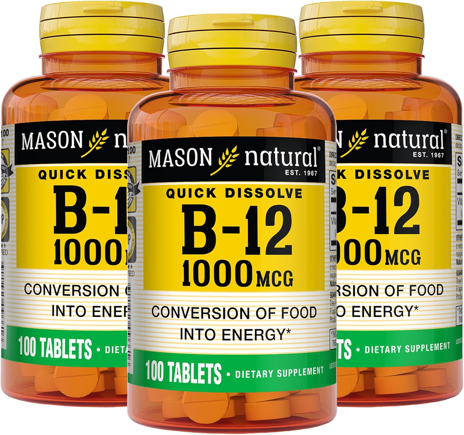 Mason Natural Vitamin B-12 1000 mcg Fast-Dissolve Tablets, 300-Day Supply (3 Pack) - görsel 1