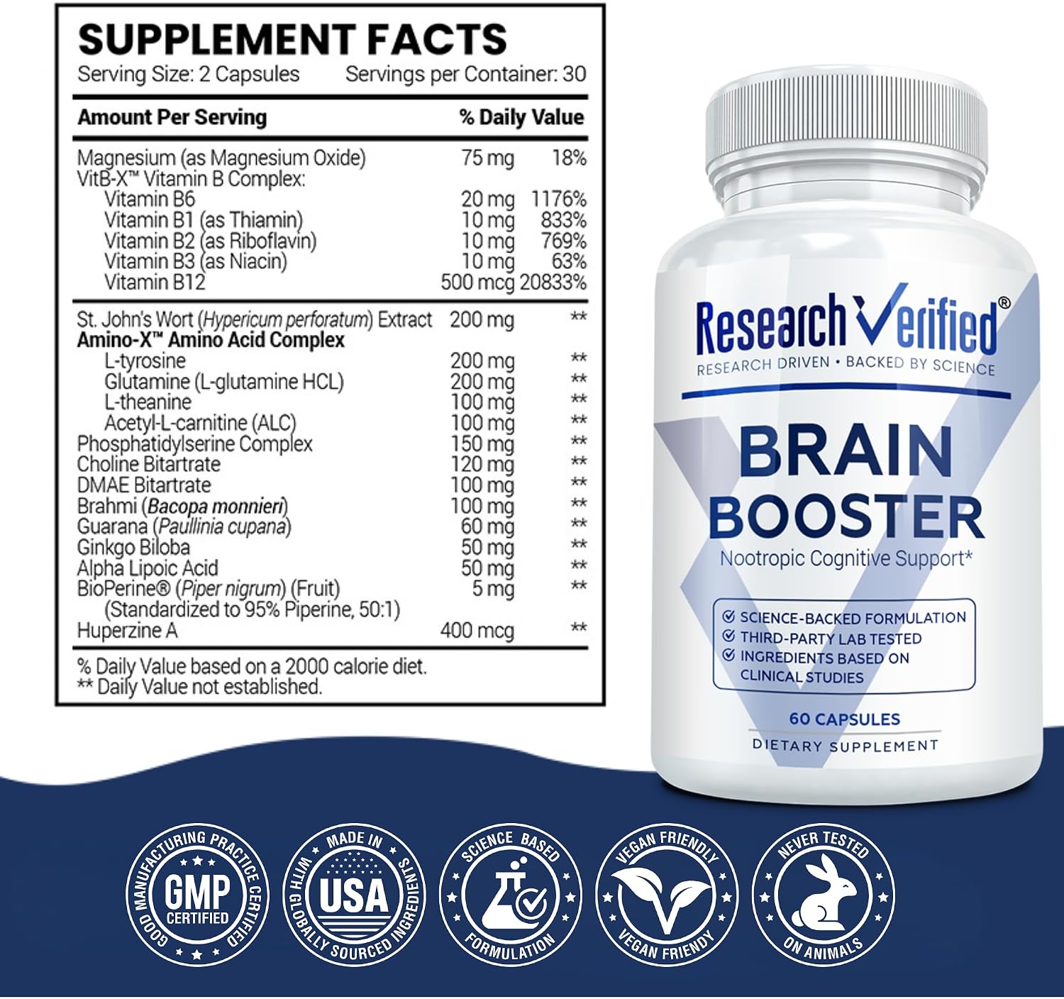 Research Verified Brain Booster – Nootropic Supplement for Memory and Focus – 60 Vegan Capsules - görsel 6